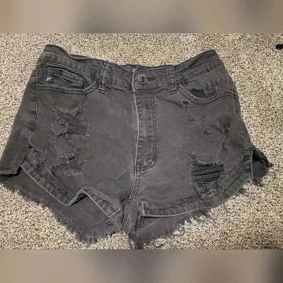 Kancan Distressed Denim Jean Shorts Black Size 28 (W9) - Picture 1 of 5